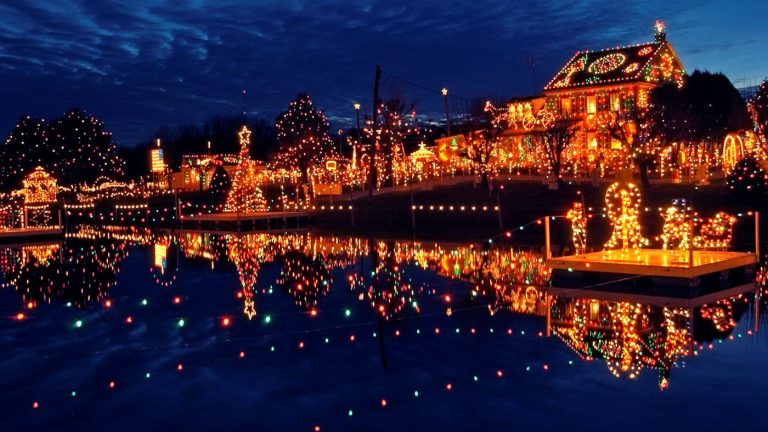 Koziars Christmas Village Lake Reflected 768x432